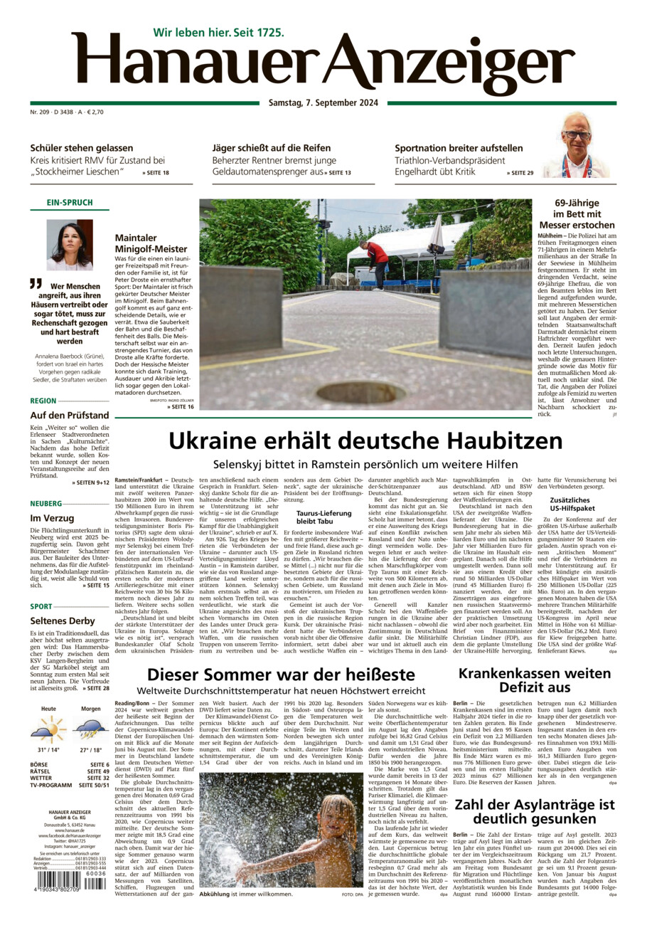 Hanauer Anzeiger vom Samstag, 07.09.2024