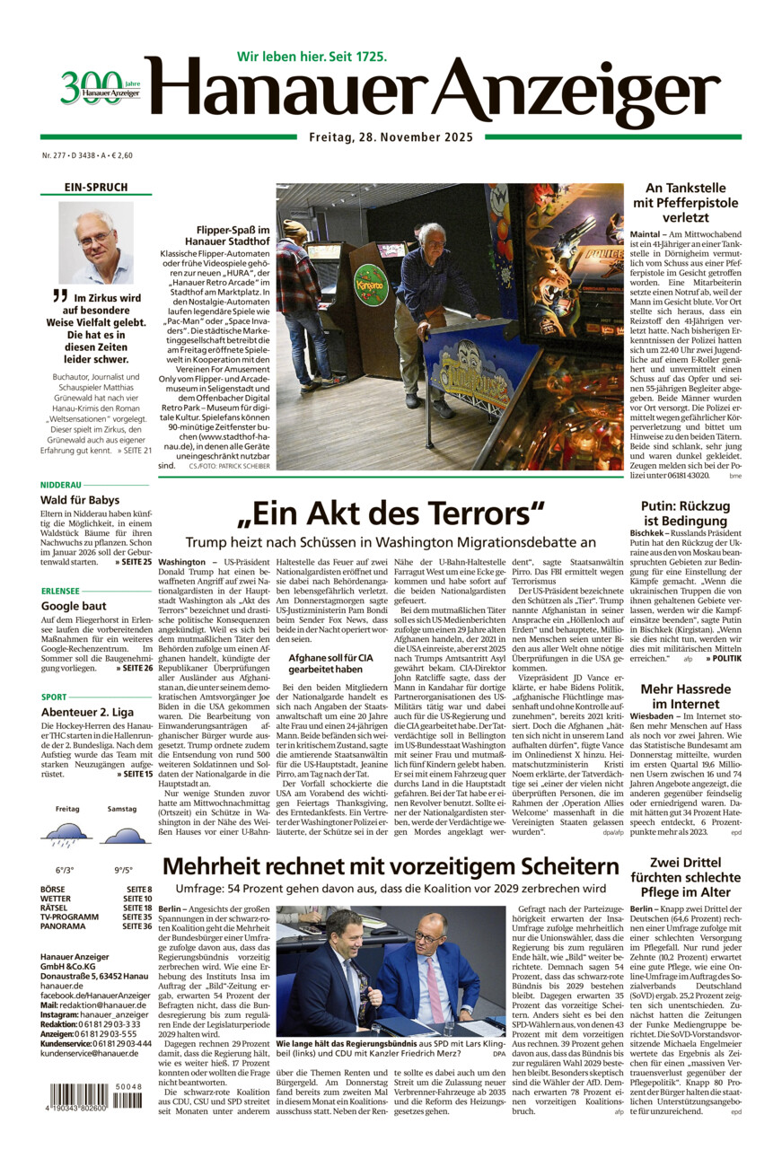 Hanauer Anzeiger vom Freitag, 28.11.2025