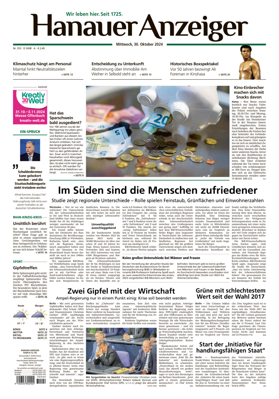 Hanauer Anzeiger vom Mittwoch, 30.10.2024