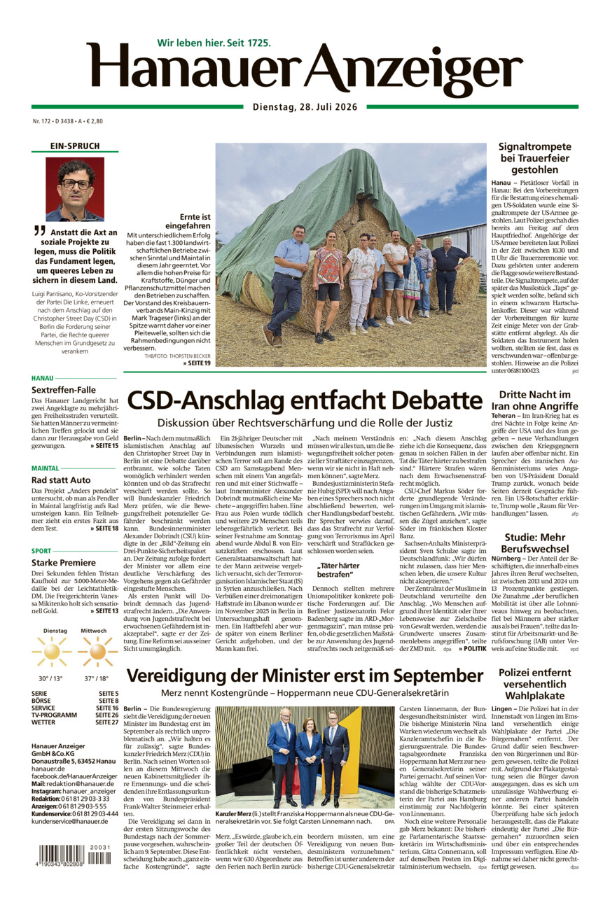Hanauer Anzeiger vom Dienstag, 28.07.2026