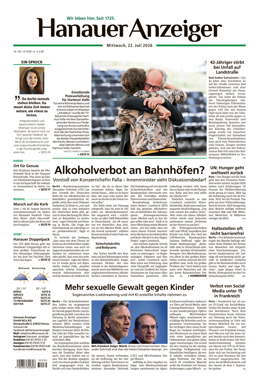 Hanauer Anzeiger vom Mittwoch, 22.07.2026