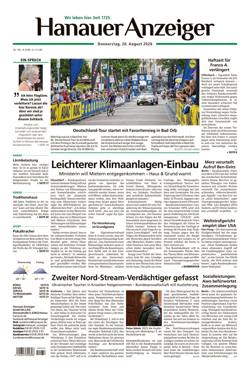 Hanauer Anzeiger vom Donnerstag, 20.08.2026