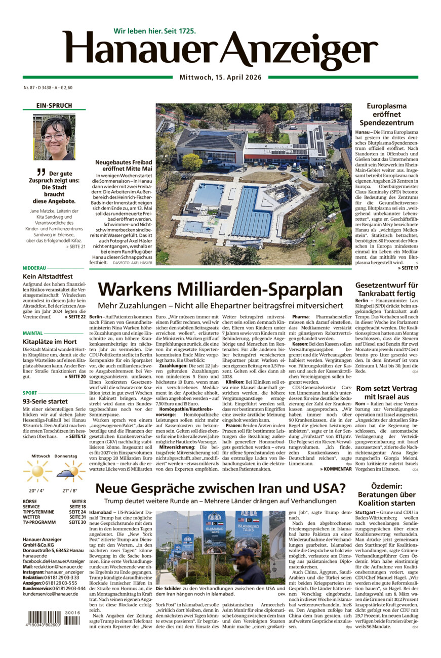 Hanauer Anzeiger vom Mittwoch, 15.04.2026