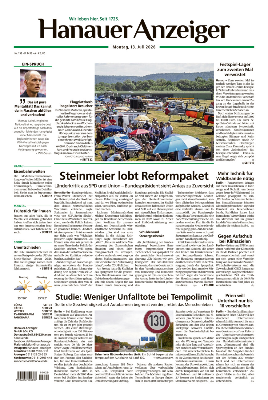 Hanauer Anzeiger vom Montag, 13.07.2026