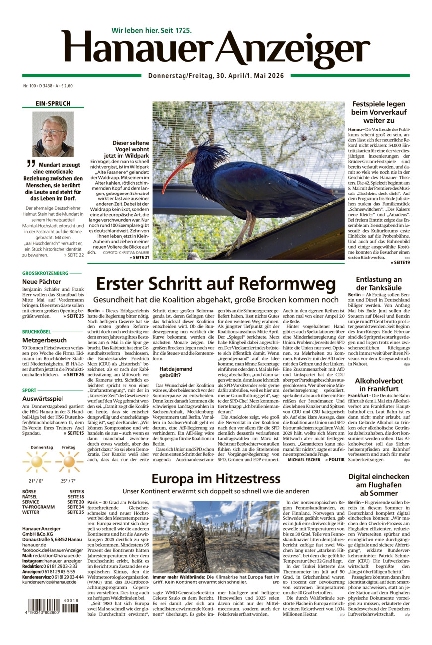 Hanauer Anzeiger vom Donnerstag, 30.04.2026
