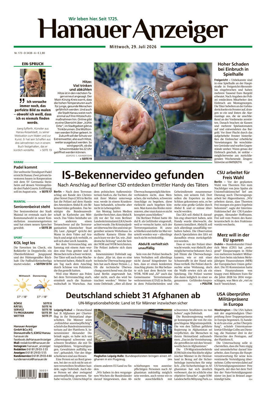 Hanauer Anzeiger vom Mittwoch, 29.07.2026