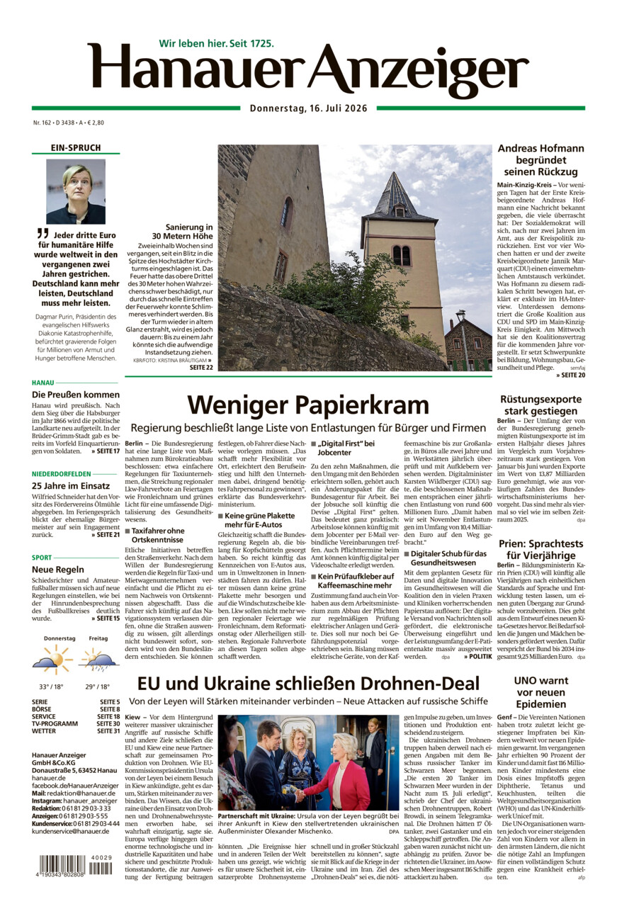Hanauer Anzeiger vom Donnerstag, 16.07.2026