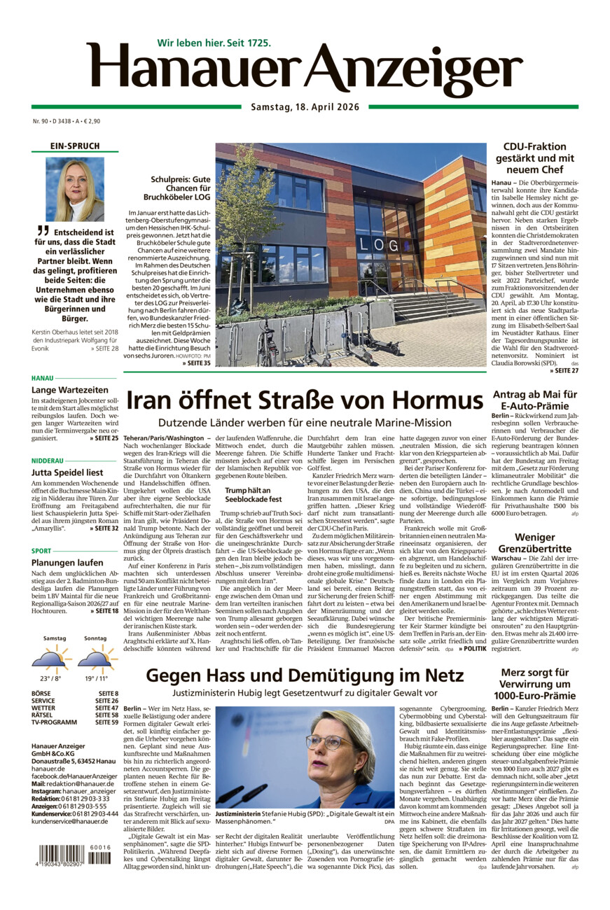 Hanauer Anzeiger vom Samstag, 18.04.2026