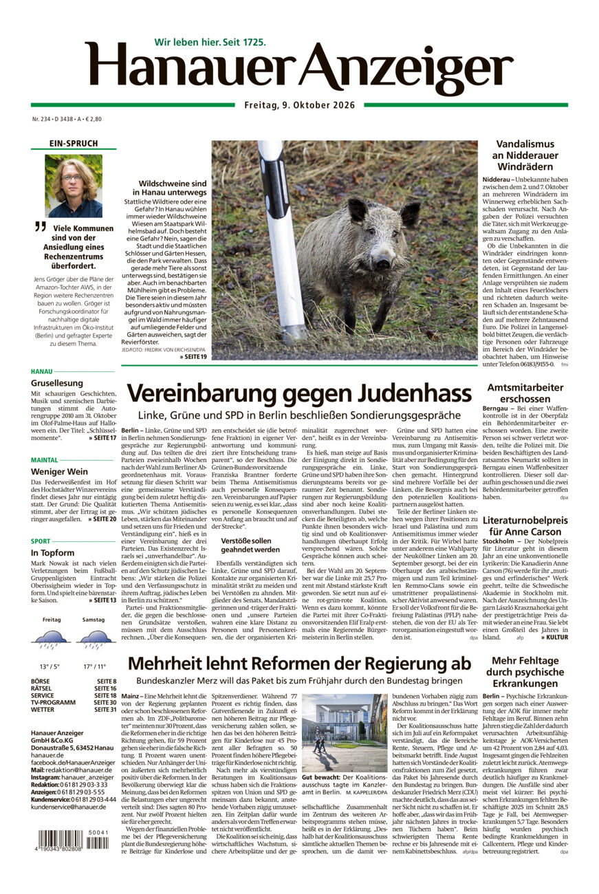 Hanauer Anzeiger vom Freitag, 09.10.2026