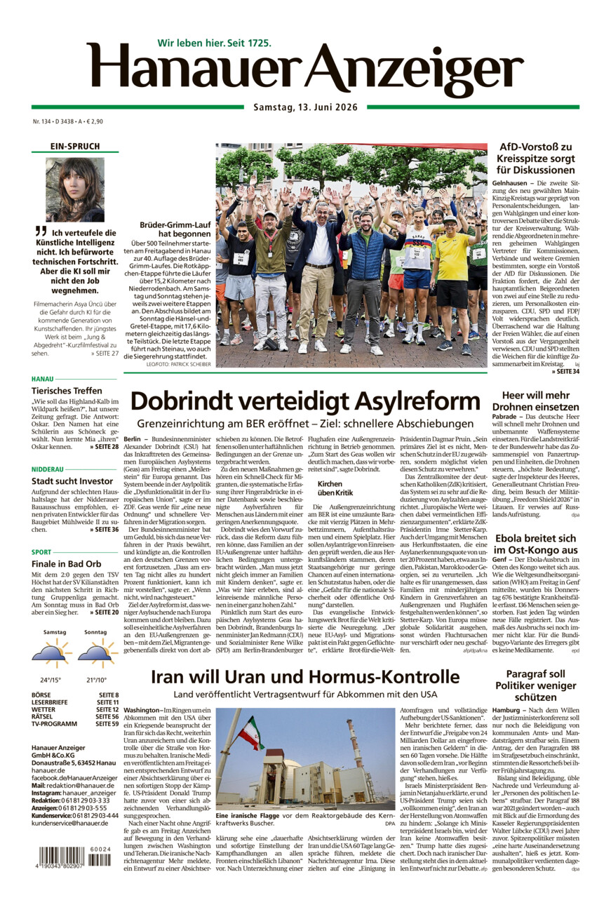Hanauer Anzeiger vom Samstag, 13.06.2026