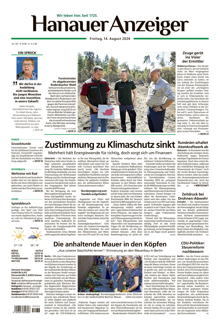 Hanauer Anzeiger vom Freitag, 14.08.2026