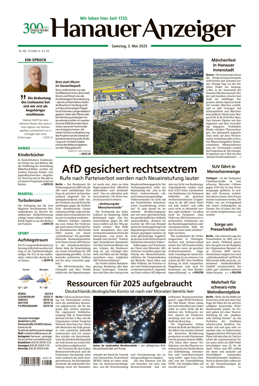 Hanauer Anzeiger vom Samstag, 03.05.2025
