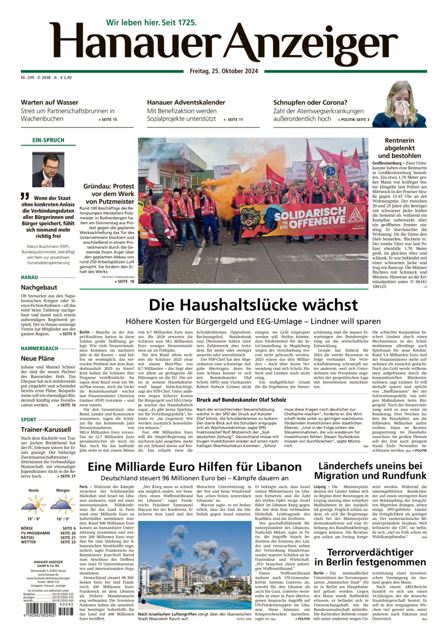 Hanauer Anzeiger vom Freitag, 25.10.2024