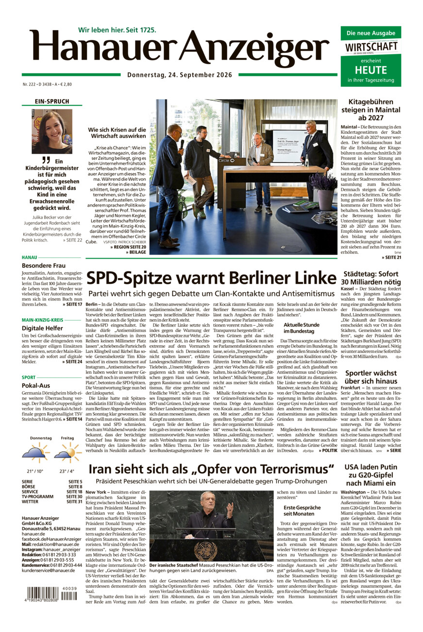 Hanauer Anzeiger vom Donnerstag, 24.09.2026