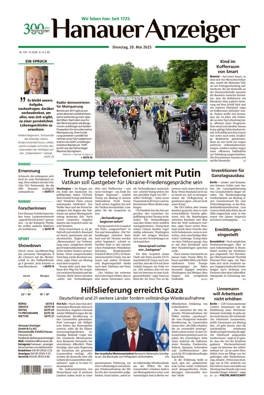 Hanauer Anzeiger vom Dienstag, 20.05.2025