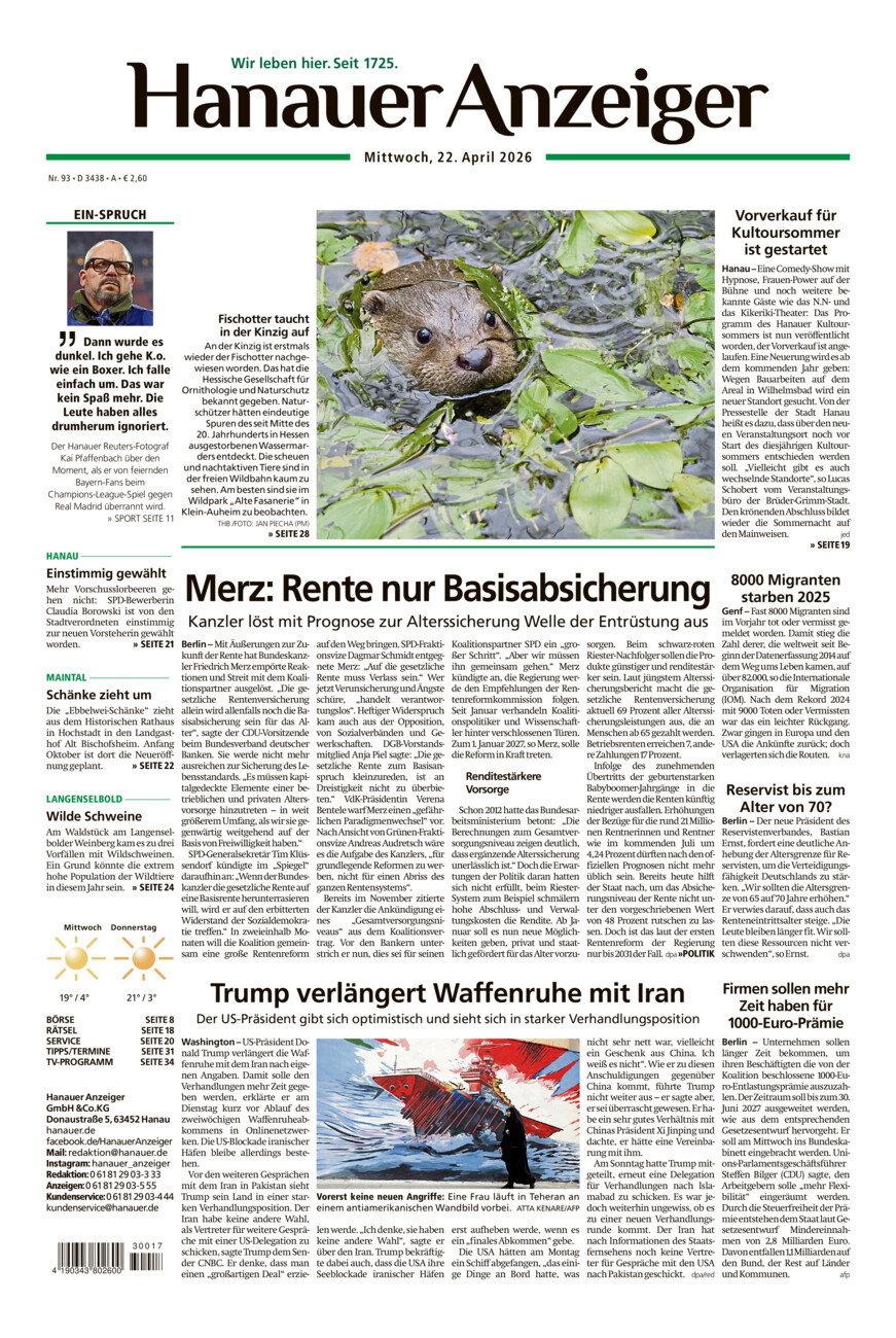 Hanauer Anzeiger vom Mittwoch, 22.04.2026