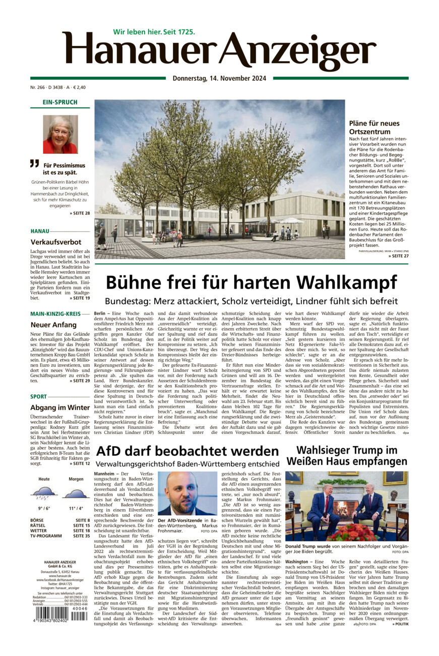 Hanauer Anzeiger vom Donnerstag, 14.11.2024