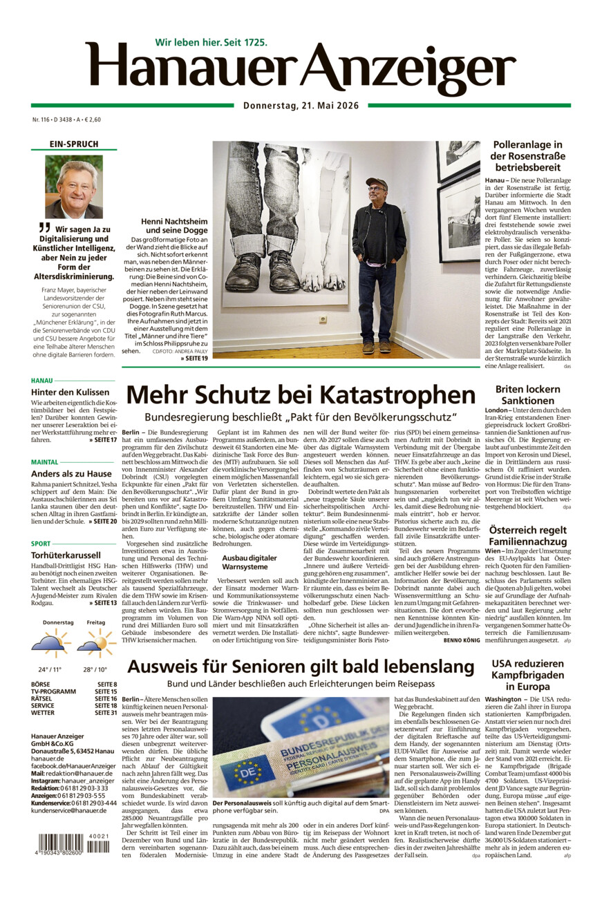 Hanauer Anzeiger vom Donnerstag, 21.05.2026