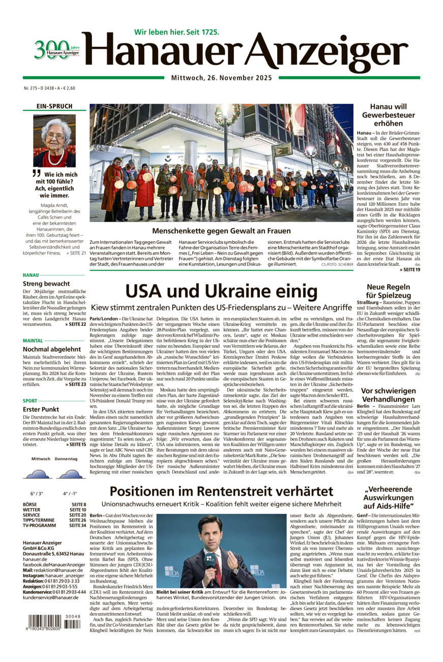 Hanauer Anzeiger vom Mittwoch, 26.11.2025