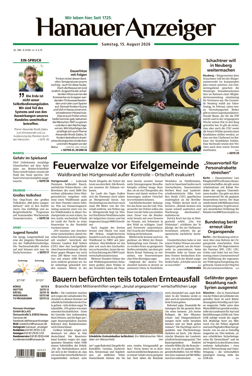 Hanauer Anzeiger vom Samstag, 15.08.2026