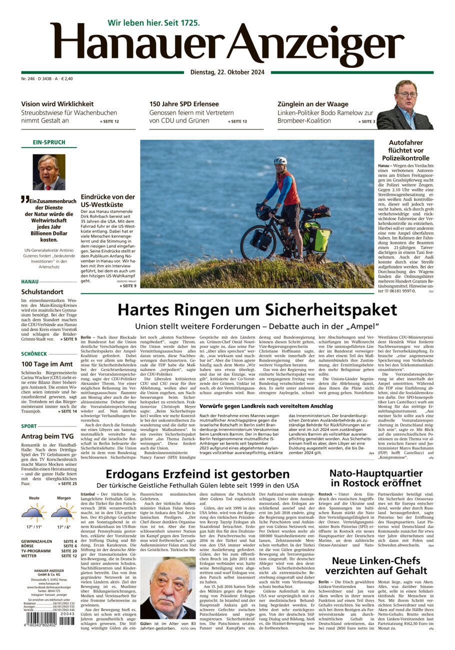 Hanauer Anzeiger vom Dienstag, 22.10.2024