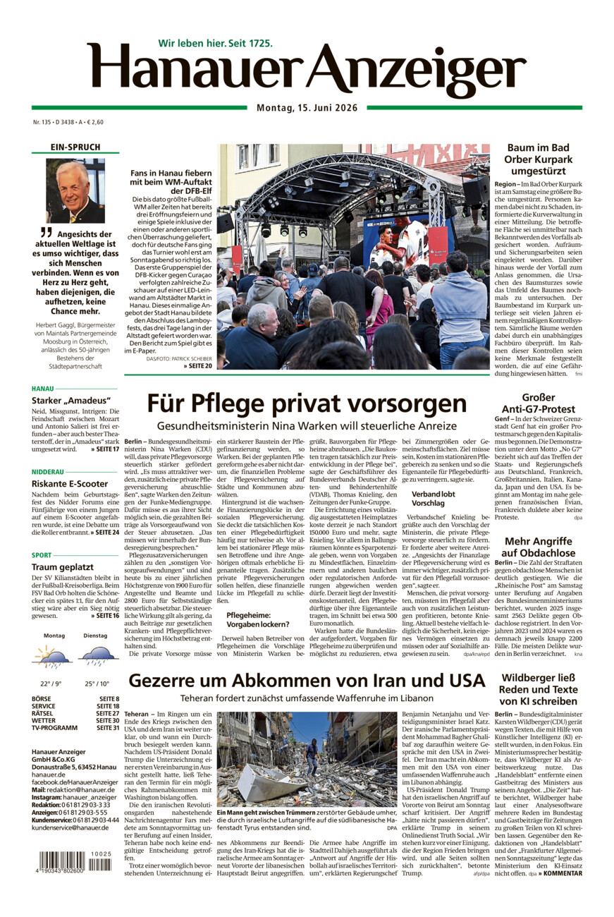 Hanauer Anzeiger vom Montag, 15.06.2026