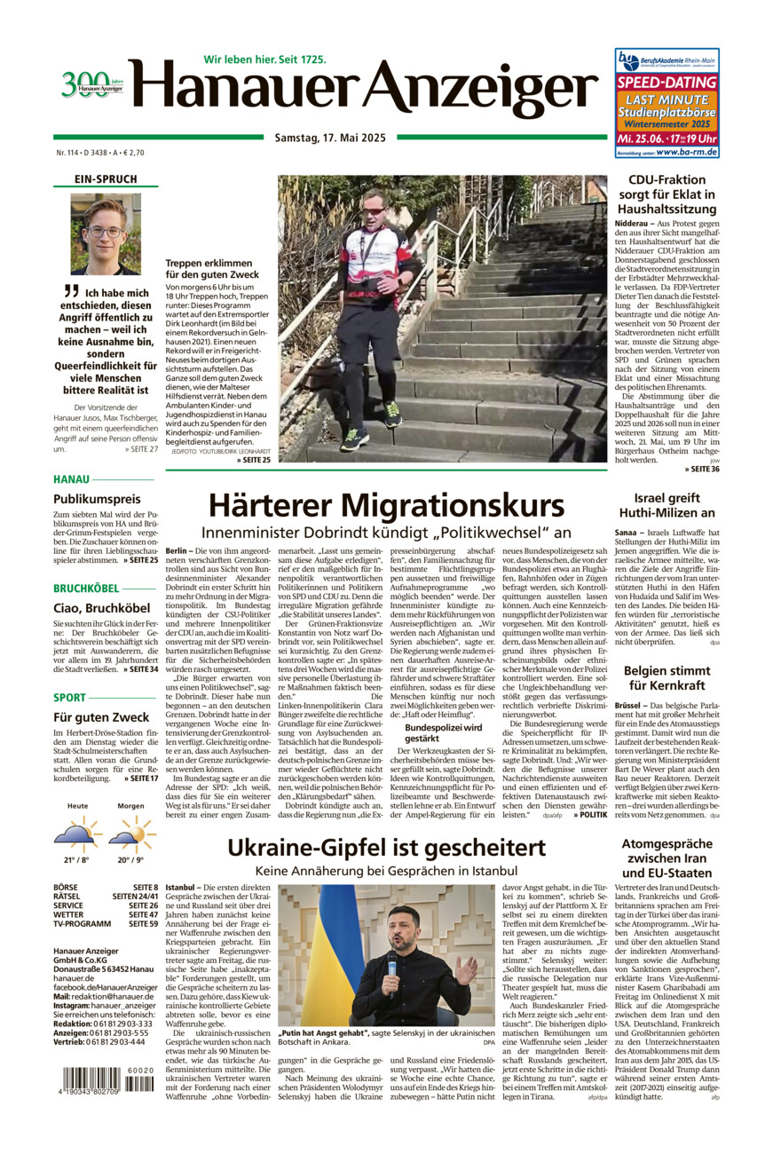 Hanauer Anzeiger vom Samstag, 17.05.2025