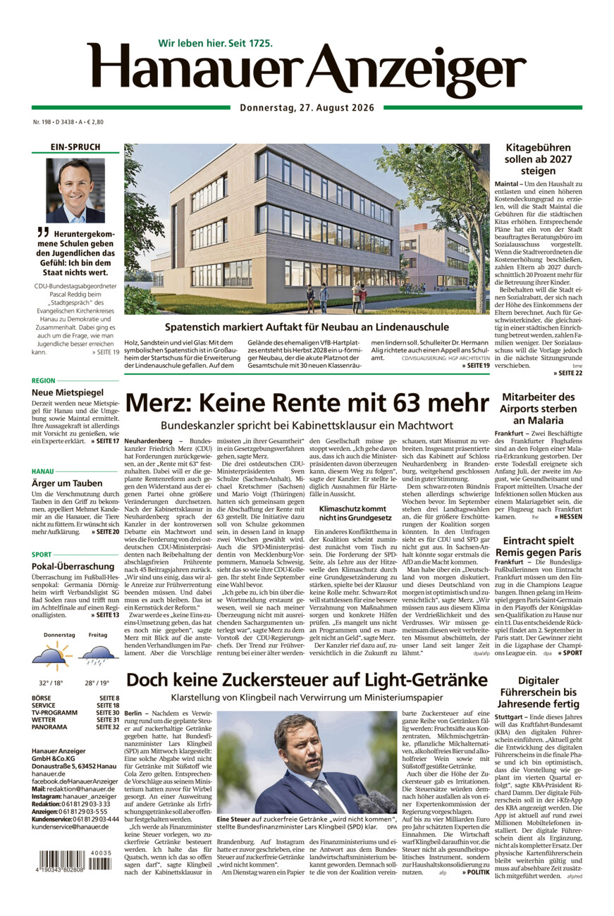Hanauer Anzeiger vom Donnerstag, 27.08.2026