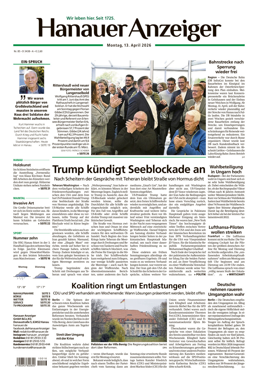 Hanauer Anzeiger vom Montag, 13.04.2026