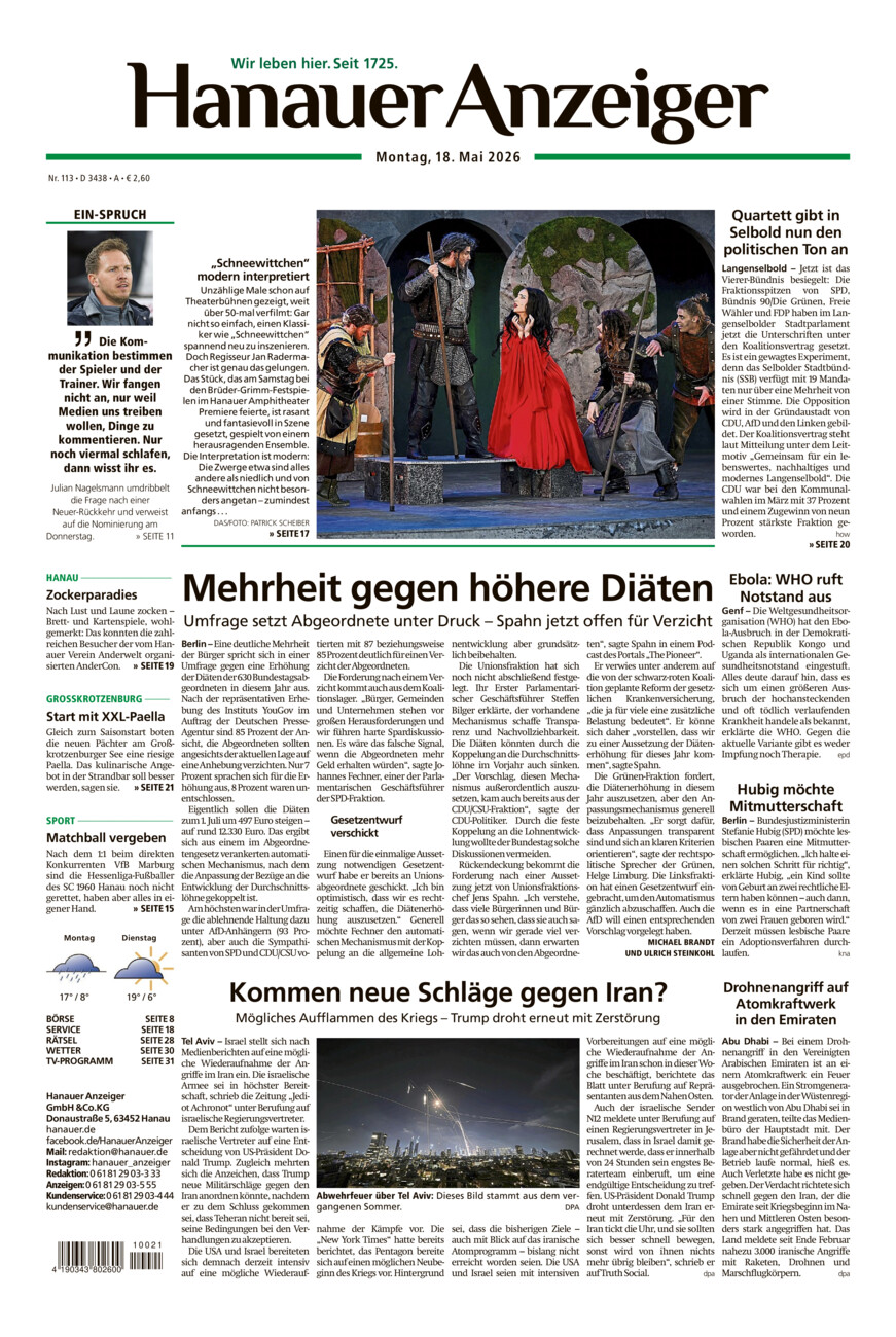 Hanauer Anzeiger vom Montag, 18.05.2026