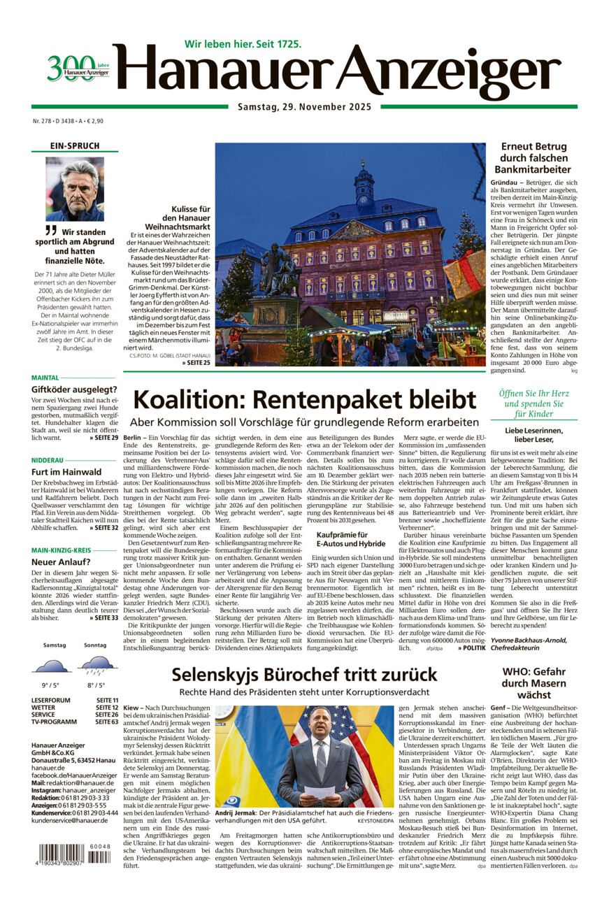 Hanauer Anzeiger vom Samstag, 29.11.2025
