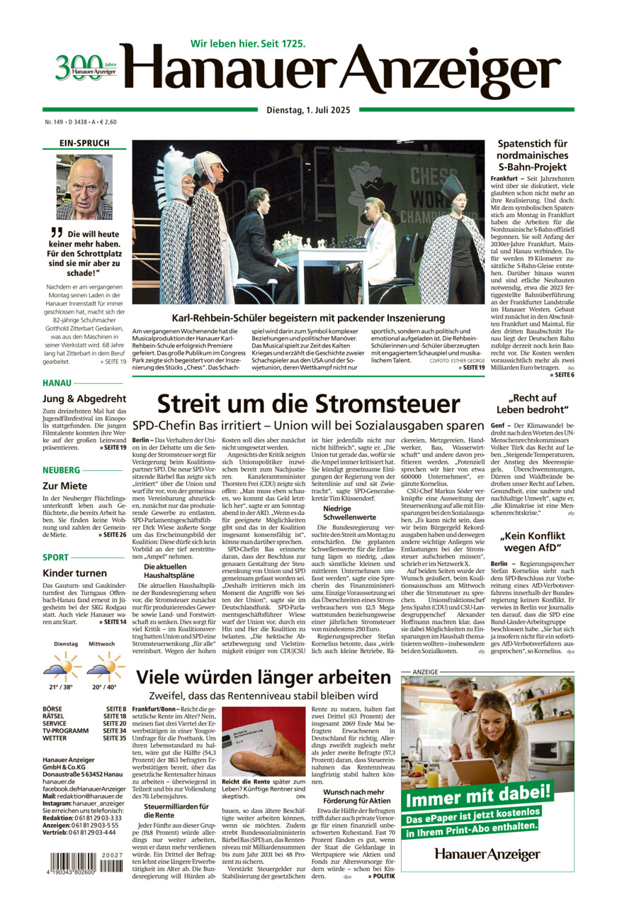 Hanauer Anzeiger vom Dienstag, 01.07.2025