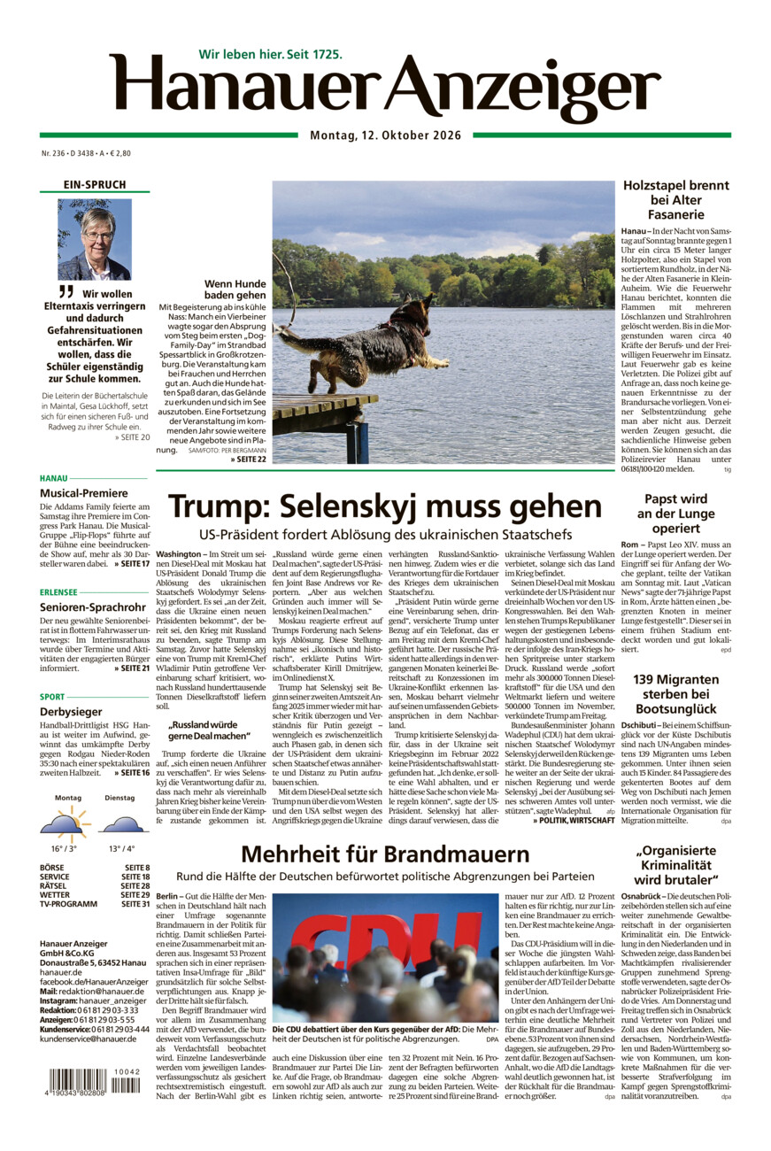 Hanauer Anzeiger vom Montag, 12.10.2026