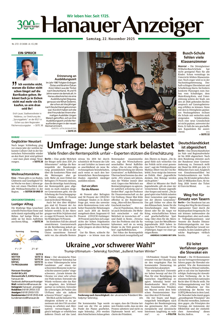 Hanauer Anzeiger vom Samstag, 22.11.2025