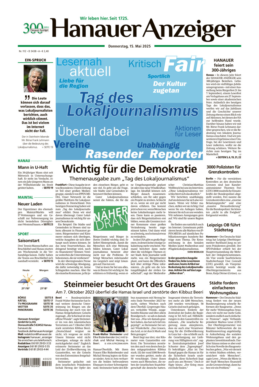 Hanauer Anzeiger vom Donnerstag, 15.05.2025
