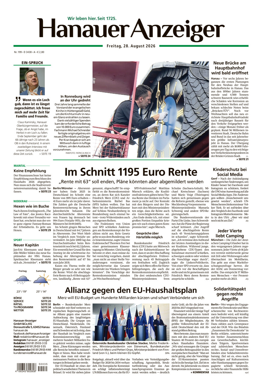 Hanauer Anzeiger vom Freitag, 28.08.2026