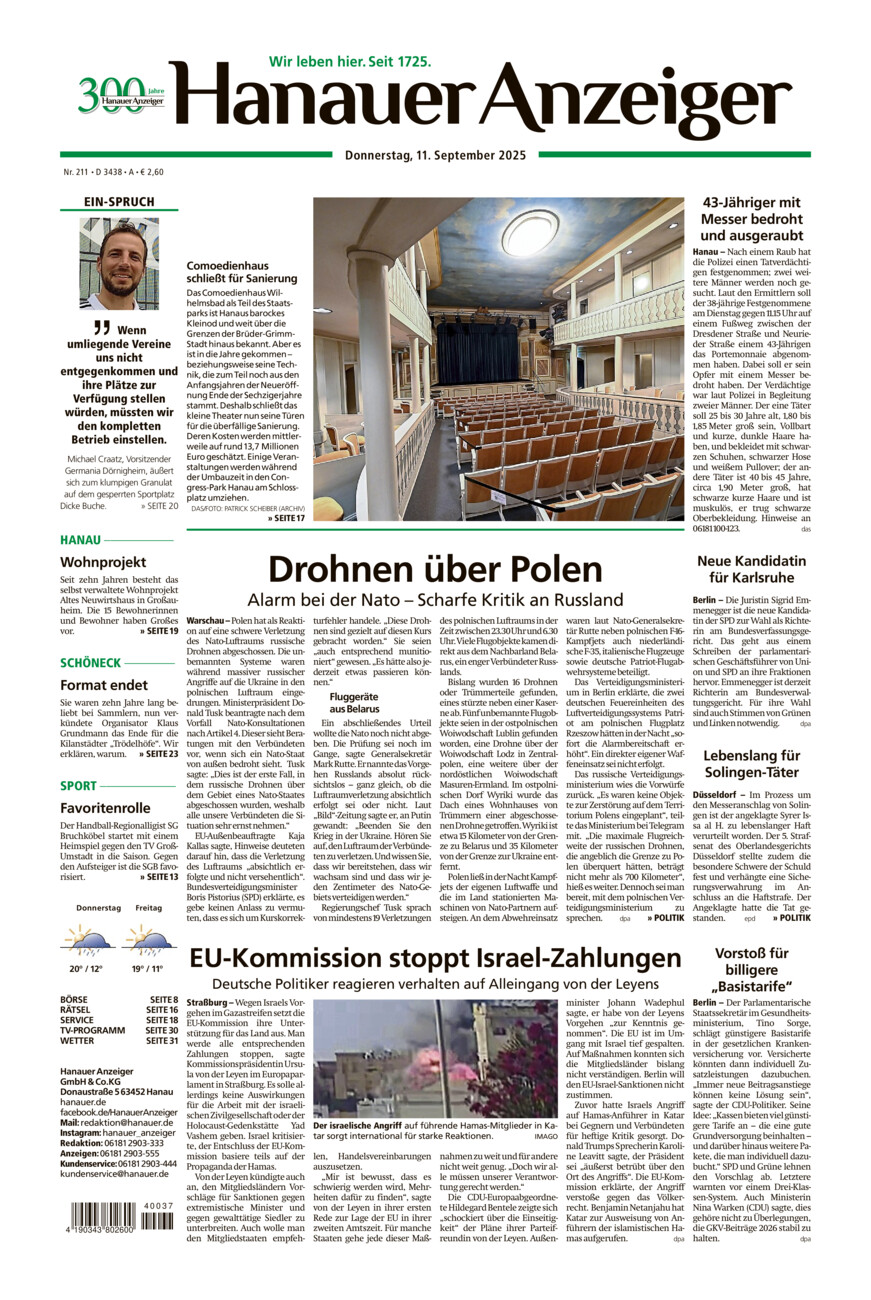 Hanauer Anzeiger vom Donnerstag, 11.09.2025