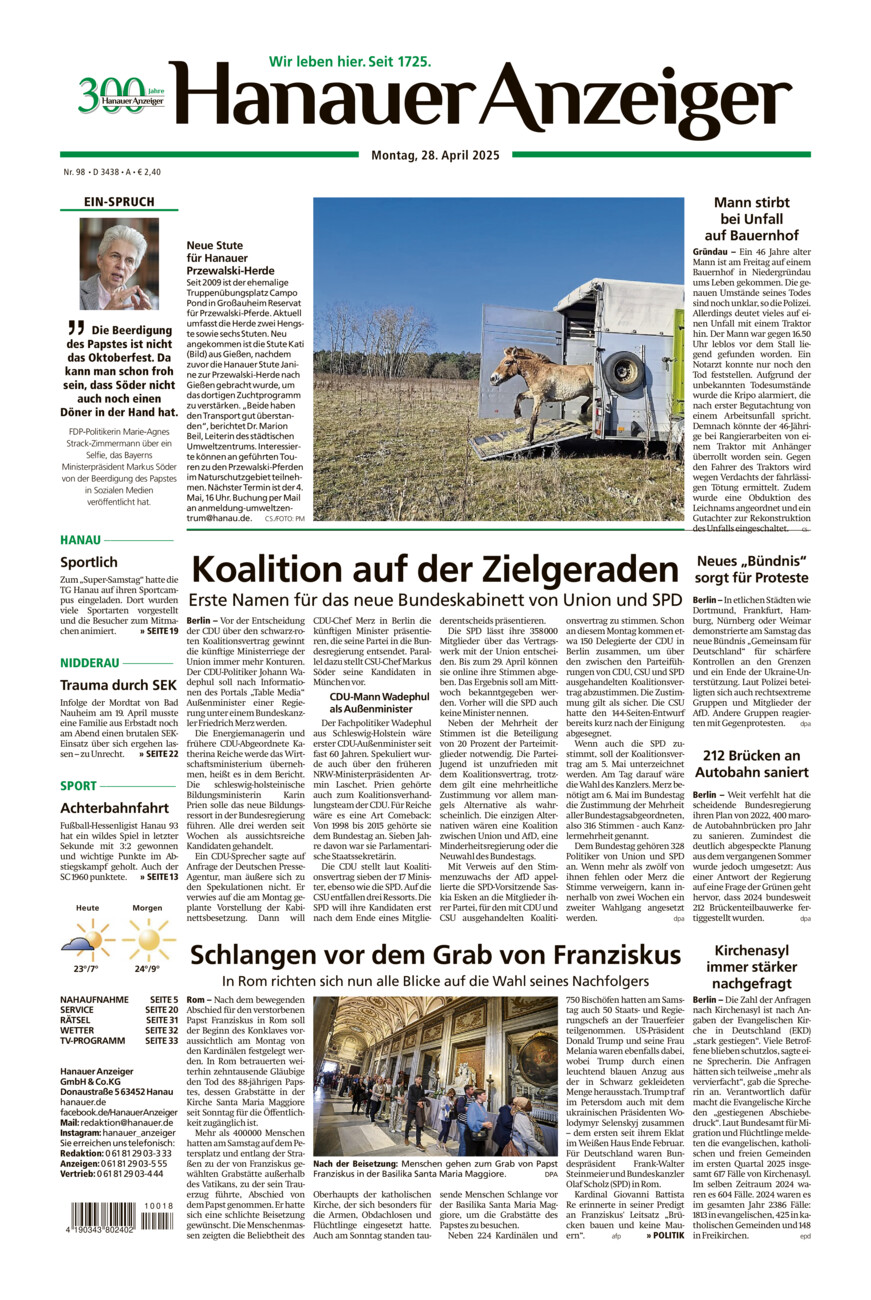 Hanauer Anzeiger vom Montag, 28.04.2025