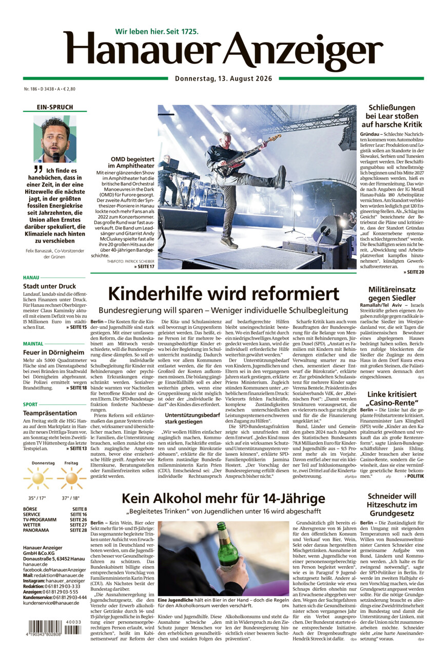 Hanauer Anzeiger vom Donnerstag, 13.08.2026