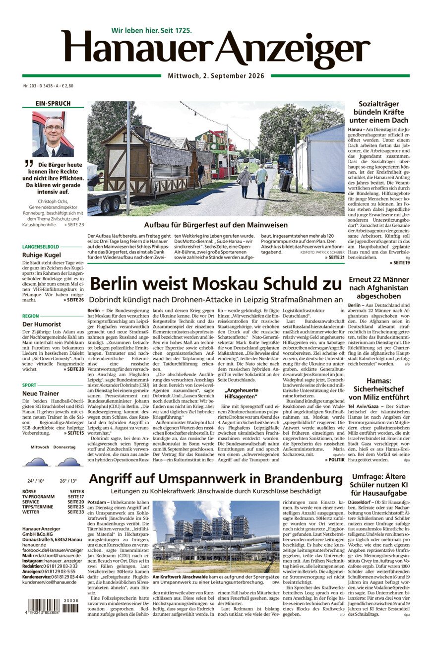 Hanauer Anzeiger vom Mittwoch, 02.09.2026