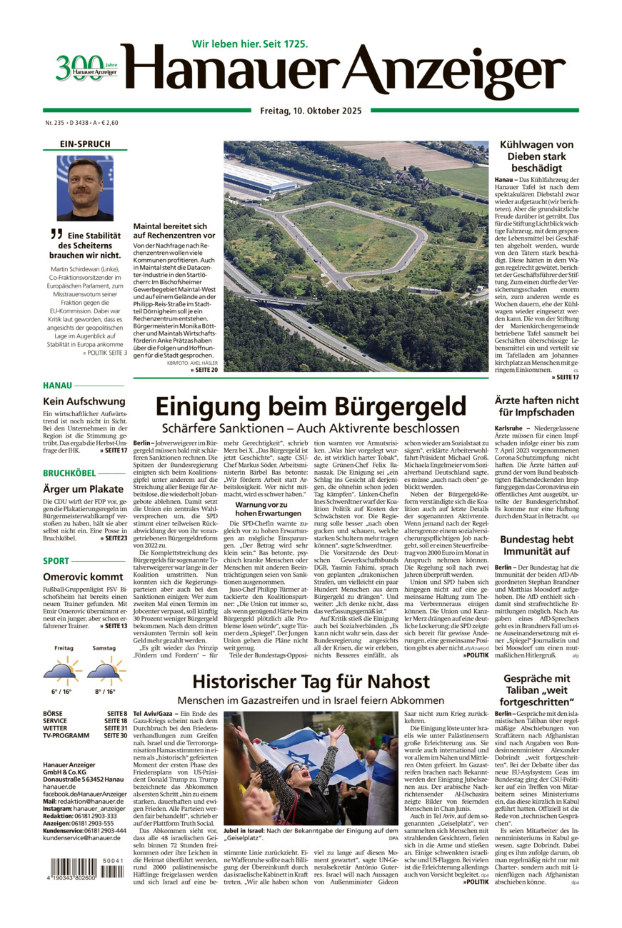 Hanauer Anzeiger vom Freitag, 10.10.2025