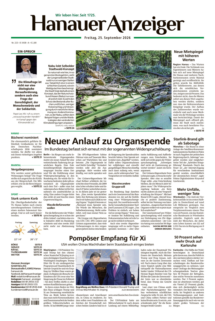 Hanauer Anzeiger vom Freitag, 25.09.2026