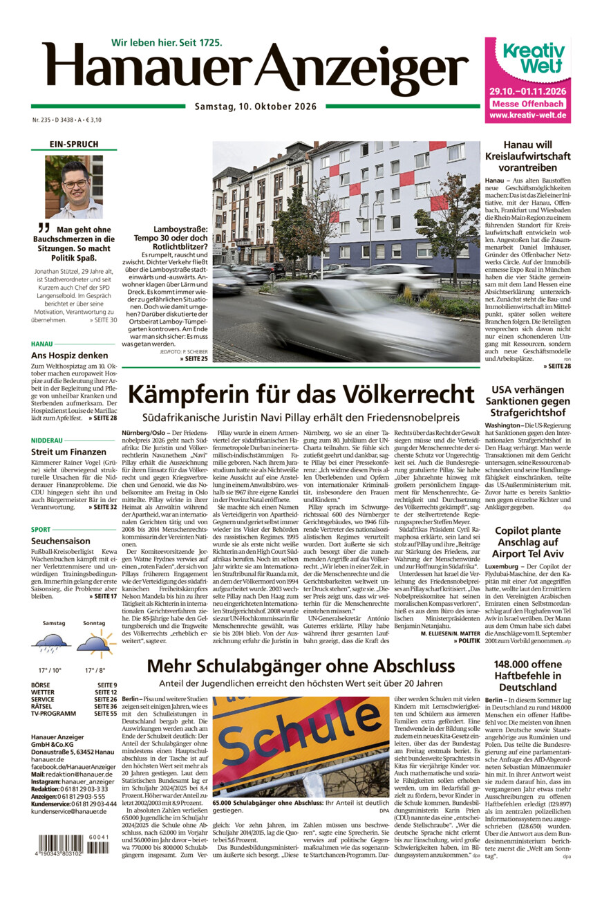 Hanauer Anzeiger vom Samstag, 10.10.2026