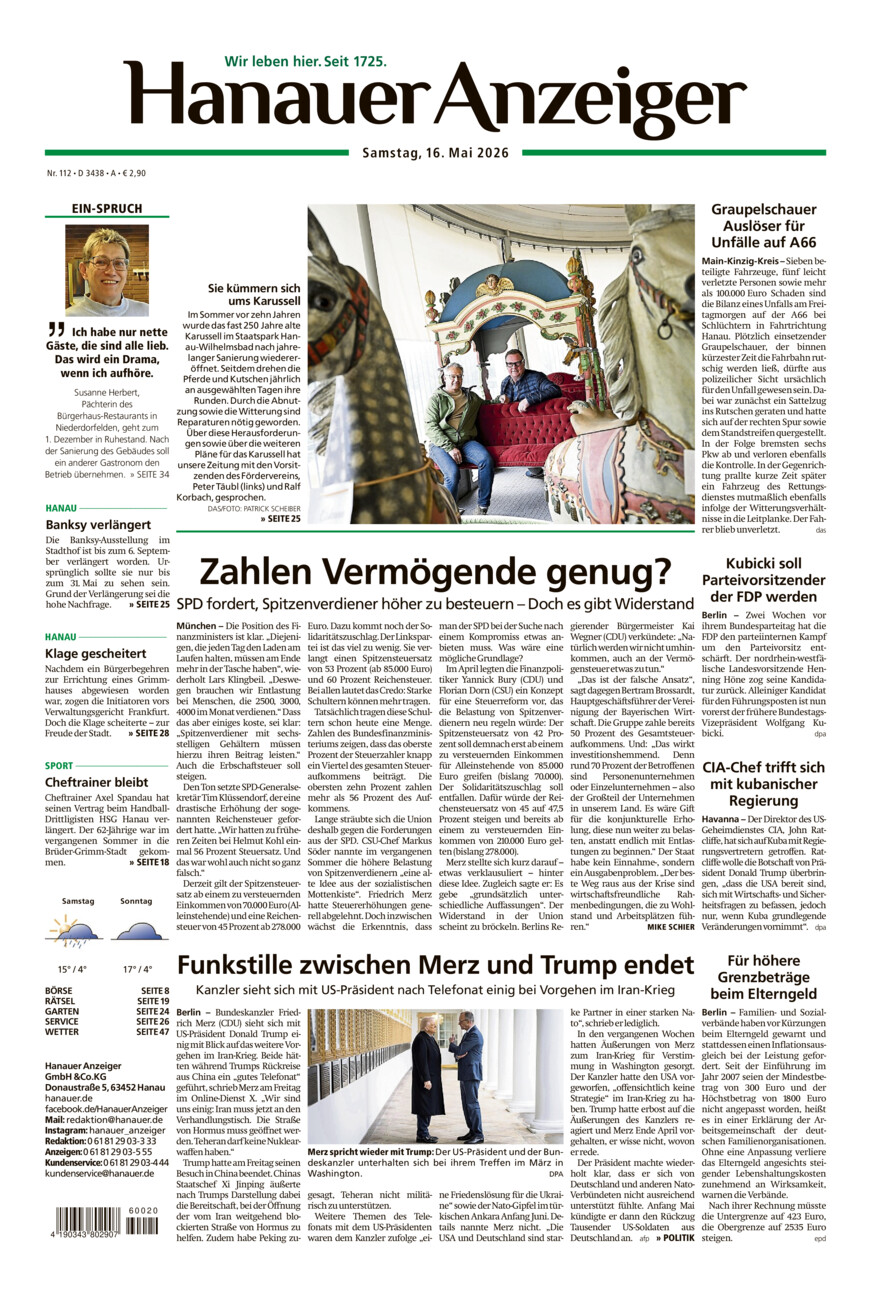 Hanauer Anzeiger vom Samstag, 16.05.2026