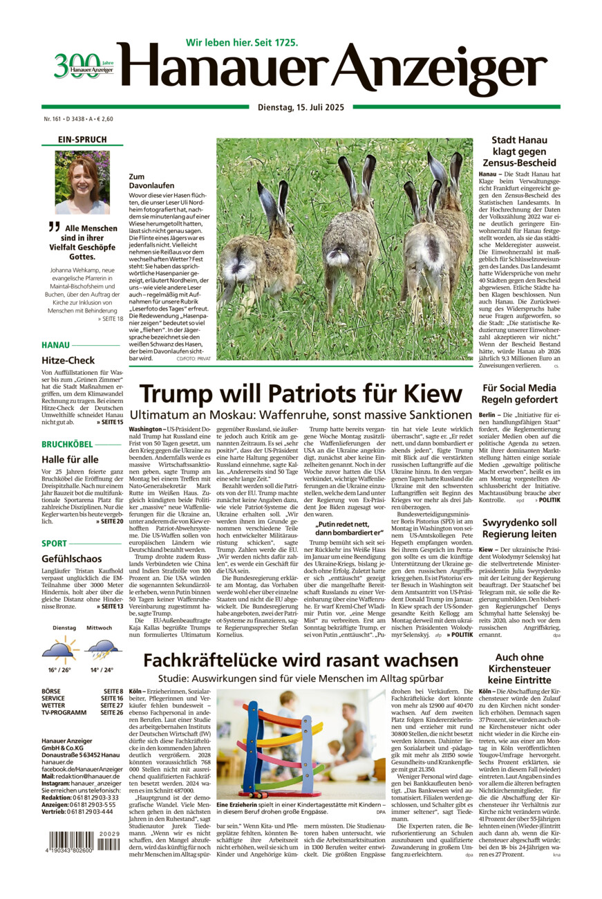 Hanauer Anzeiger vom Dienstag, 15.07.2025