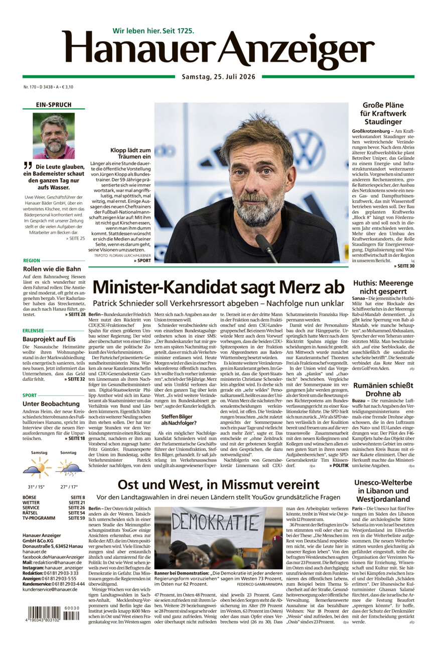 Hanauer Anzeiger vom Samstag, 25.07.2026
