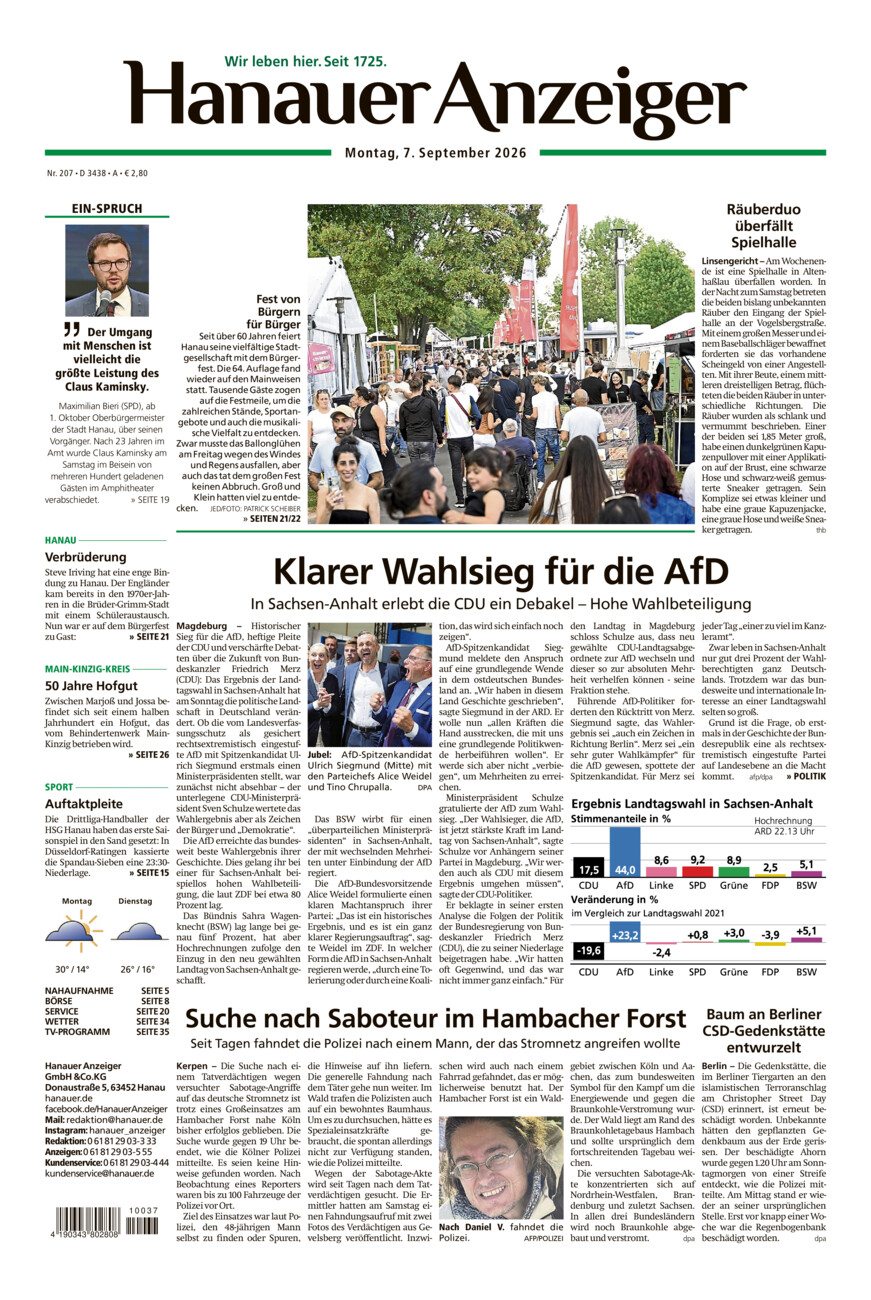 Hanauer Anzeiger vom Montag, 07.09.2026