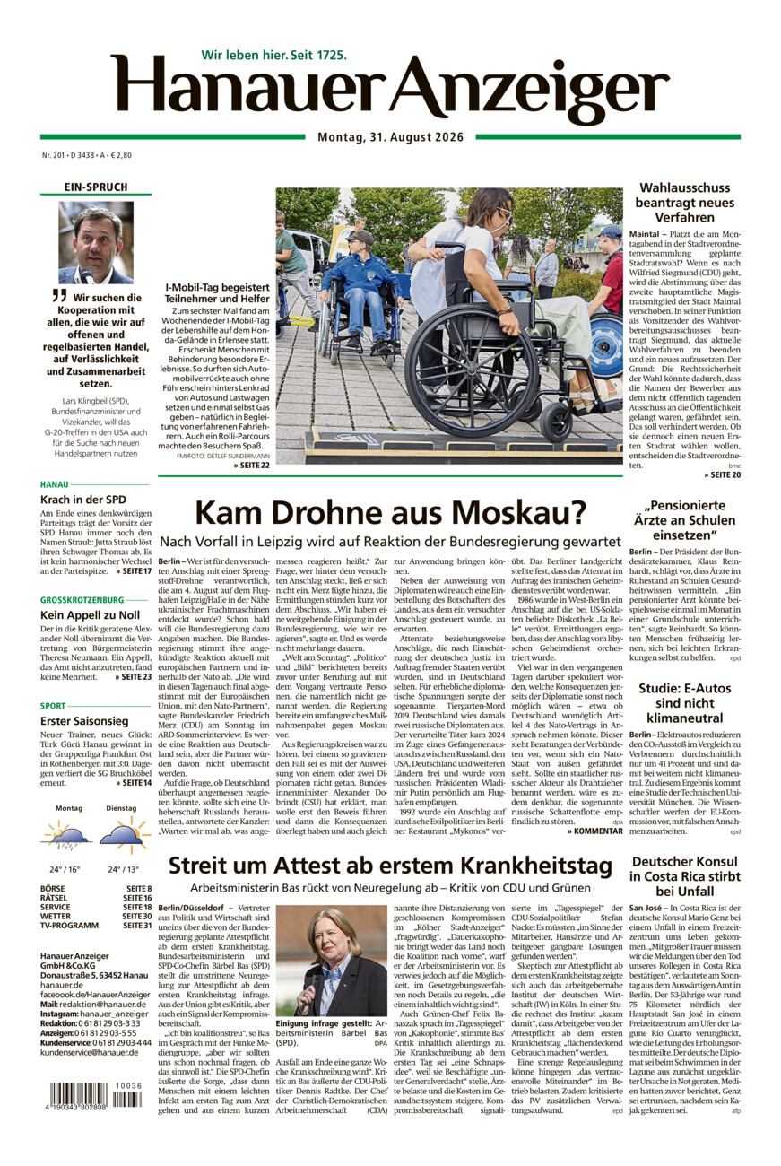 Hanauer Anzeiger vom Montag, 31.08.2026