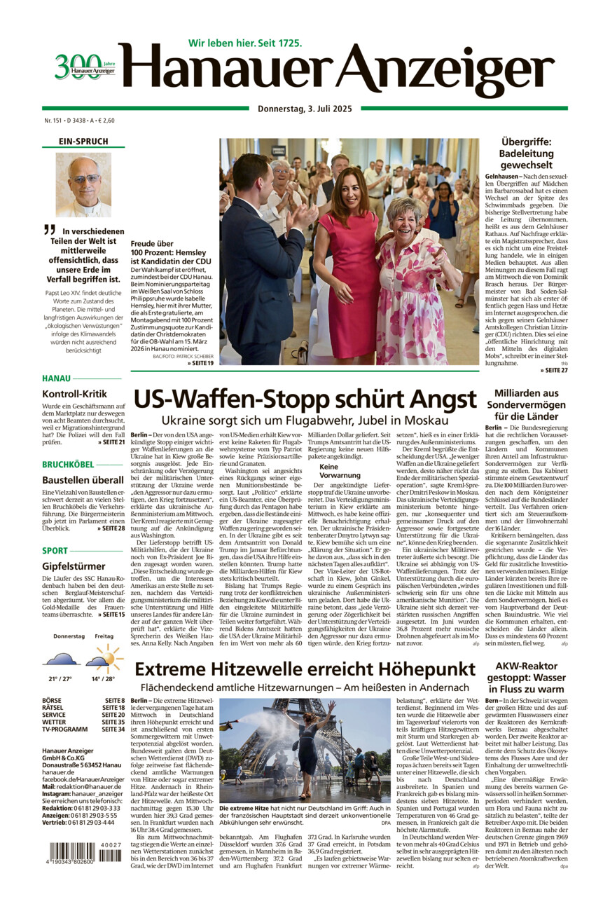 Hanauer Anzeiger vom Donnerstag, 03.07.2025