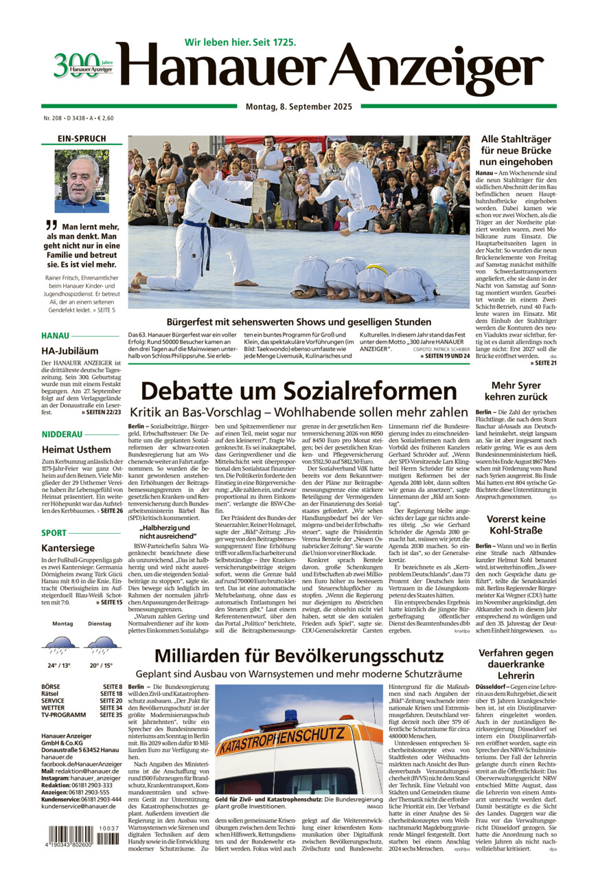 Hanauer Anzeiger vom Montag, 08.09.2025